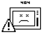 decorative image of computer screen with a sad face in it. simple, black and white pixel design